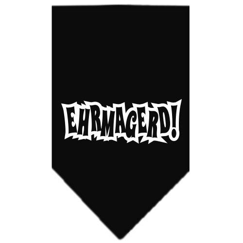 A colorful pet bandana featuring the phrase 'Ehrmagerd!' screen printed in a fun font, designed for dogs of all sizes.